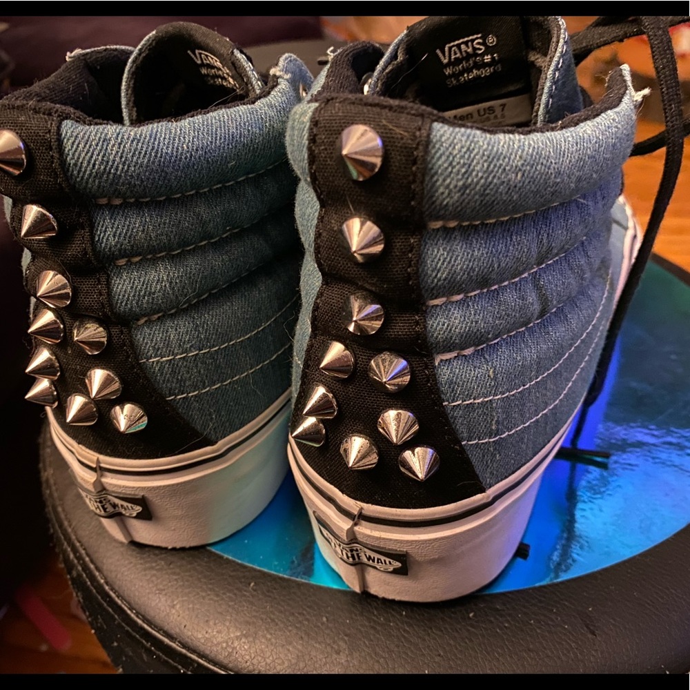 Denim sk8-hi platform vans.